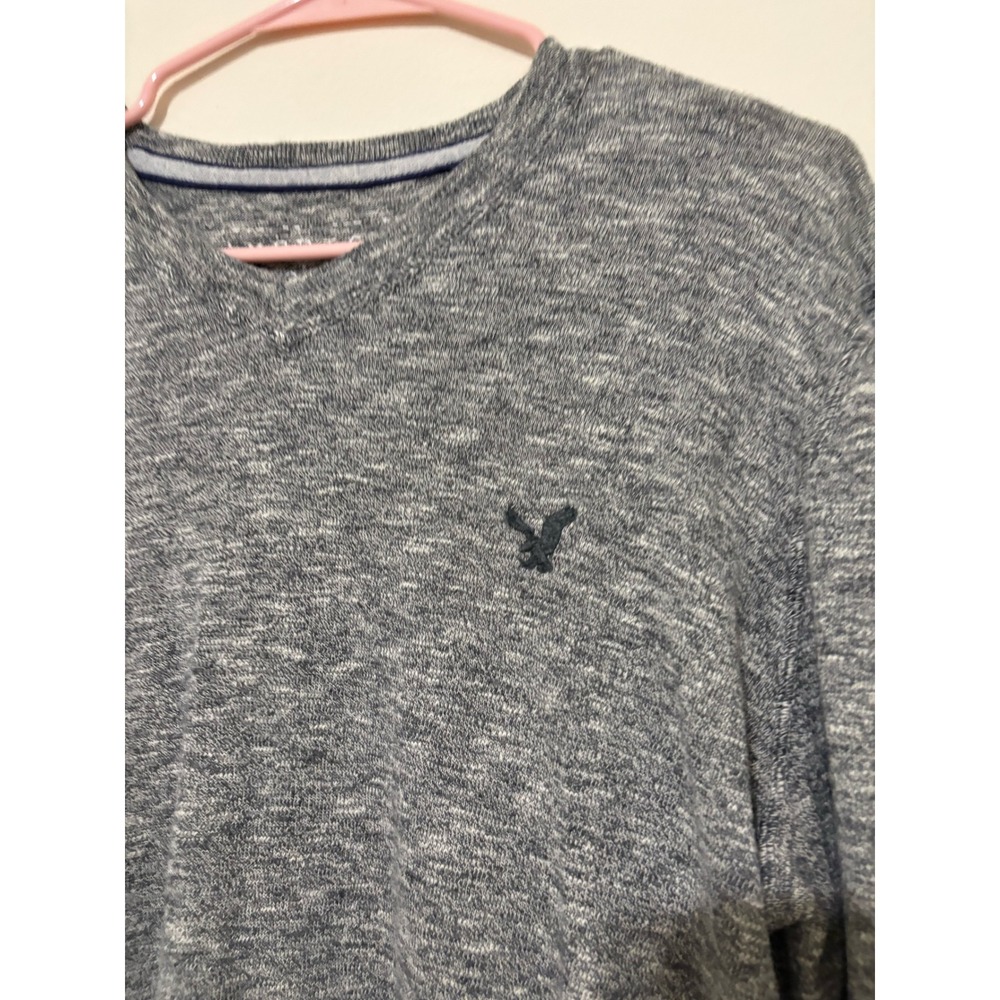 American Eagle Mens Sweater Grey Marled Knit Long Sleeve Pullover Large